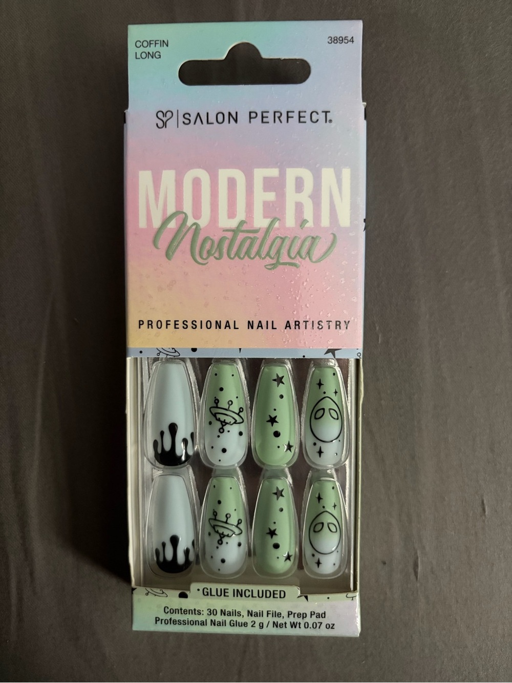 Modern Nostalgia Green Alien UFO Coffin Press-On Nails